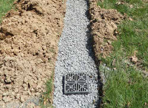 a french drain with rocks on top